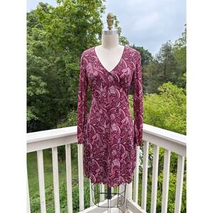 Vintage Y2K Old Navy Mesh Dress Small Burgundy Paisley V-Neck Lettuce Edge Sheer